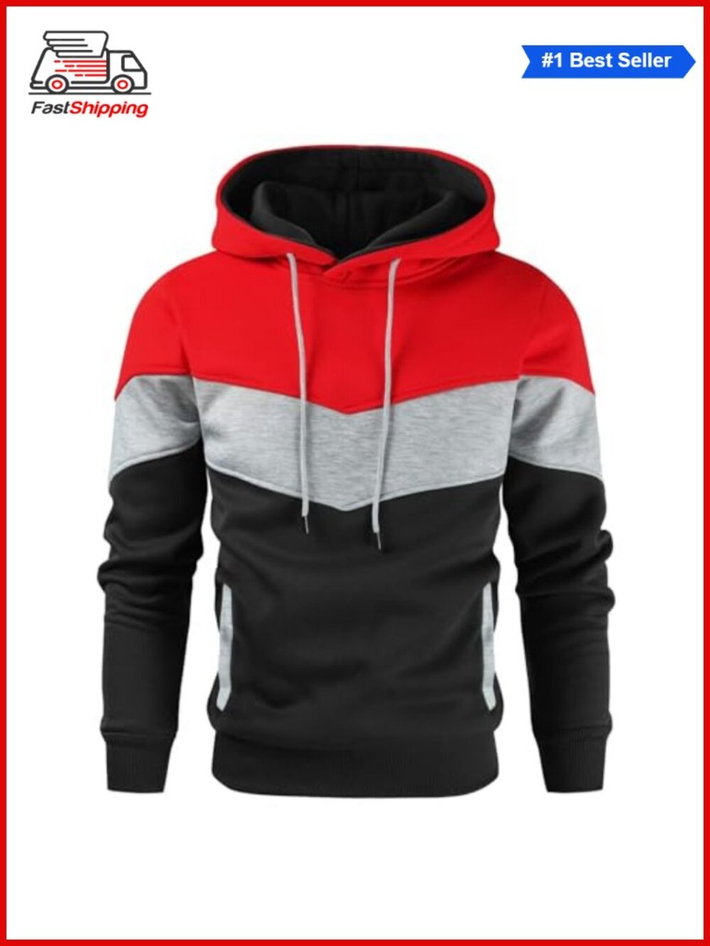 ✨ Men's Novelty Color Block Pullover Fleece Hoodie Casual Sweatshirt
